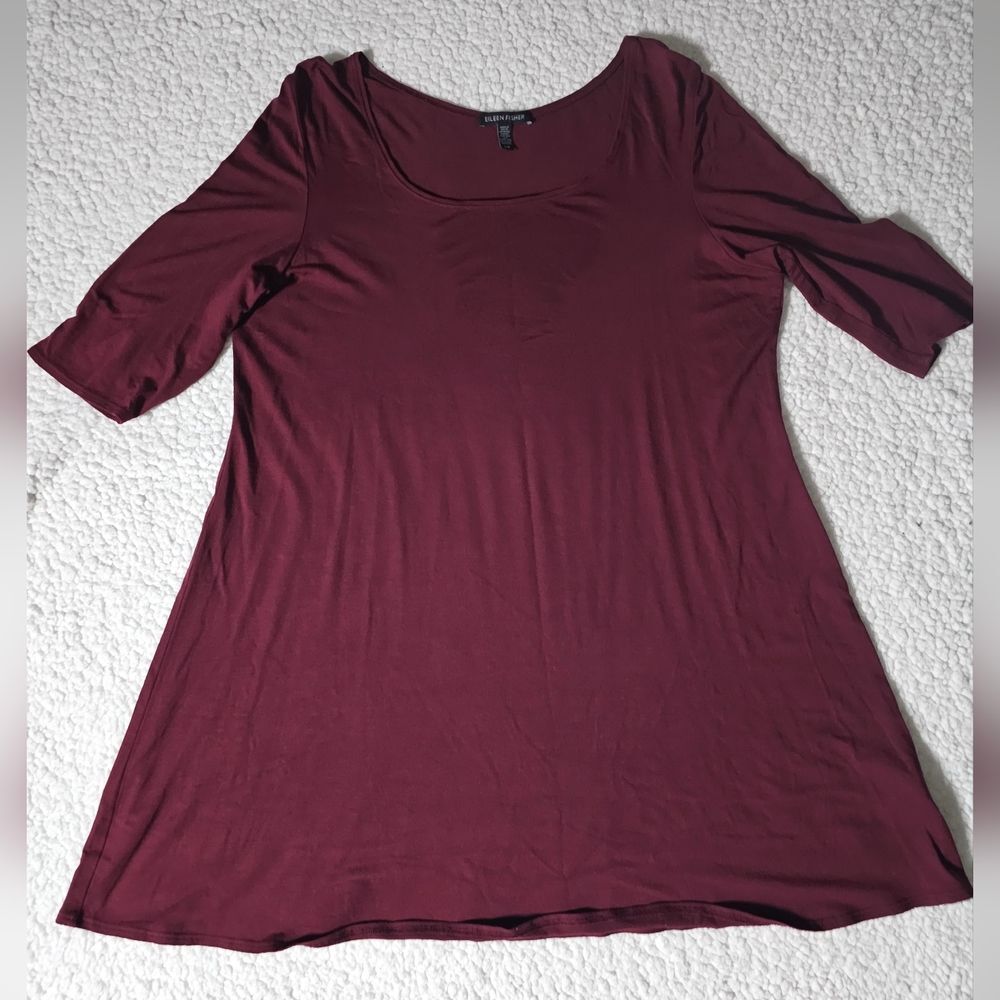 Eileen Fisher Burgundy Tunic Shirt Dress Stretch Women's Size Large